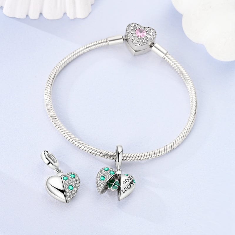 Good Luck Four-Leaf Clover Heart Charm