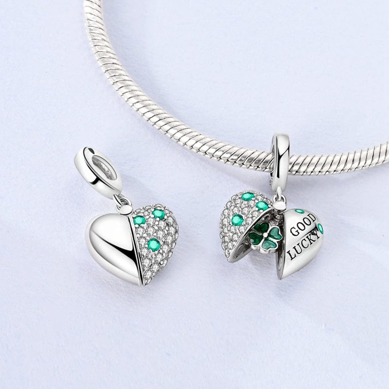 Good Luck Four-Leaf Clover Heart Charm