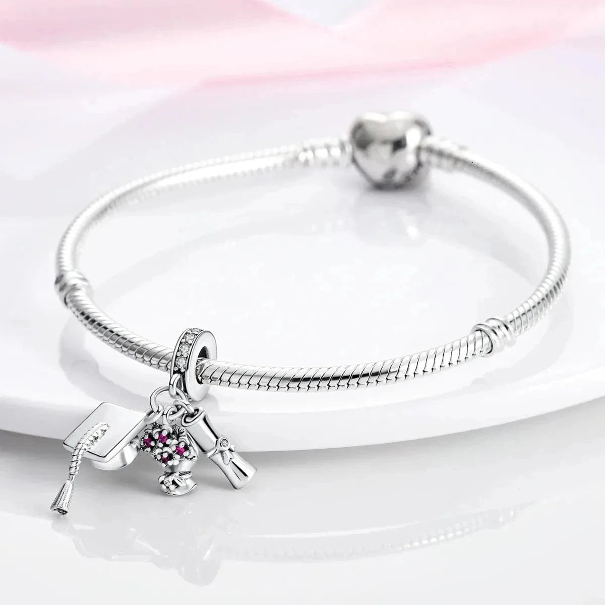 Graduation Cap, Diploma & Flowers Triple Dangle Charm
