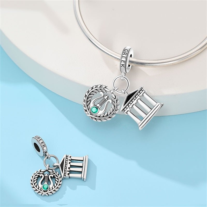 Greece Temple & Laurel Wreath Dangle Charm
