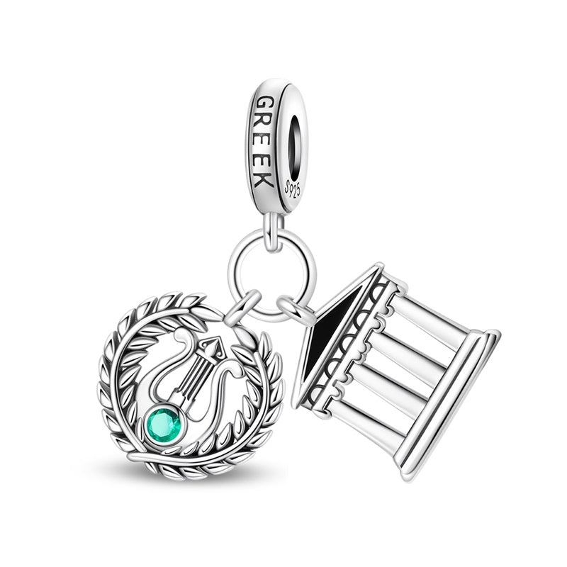 Greece Temple & Laurel Wreath Dangle Charm