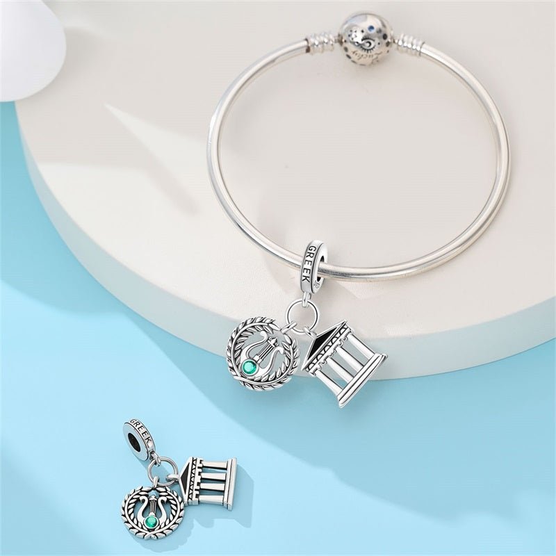 Greece Temple & Laurel Wreath Dangle Charm