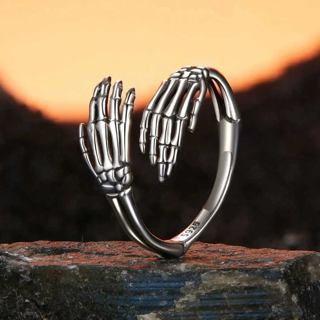 Halloween Skeleton Hands Hug Adjustable Ring