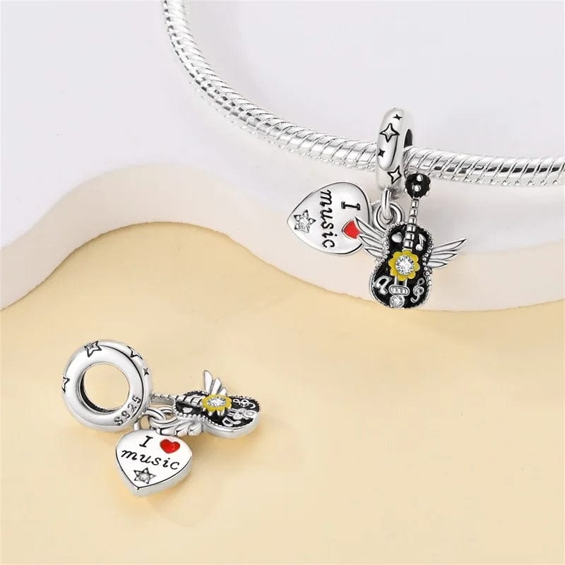 I Love Music Flying Guitar Dangle Charm