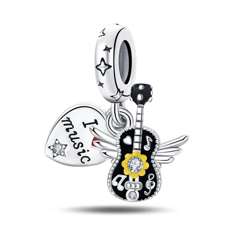 I Love Music Flying Guitar Dangle Charm