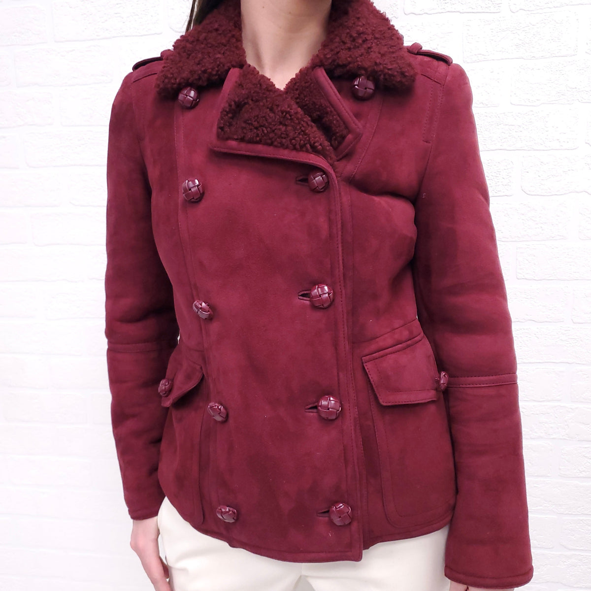 GUCCI BURGUNDY SHEARLING JACKET - SIZE 42