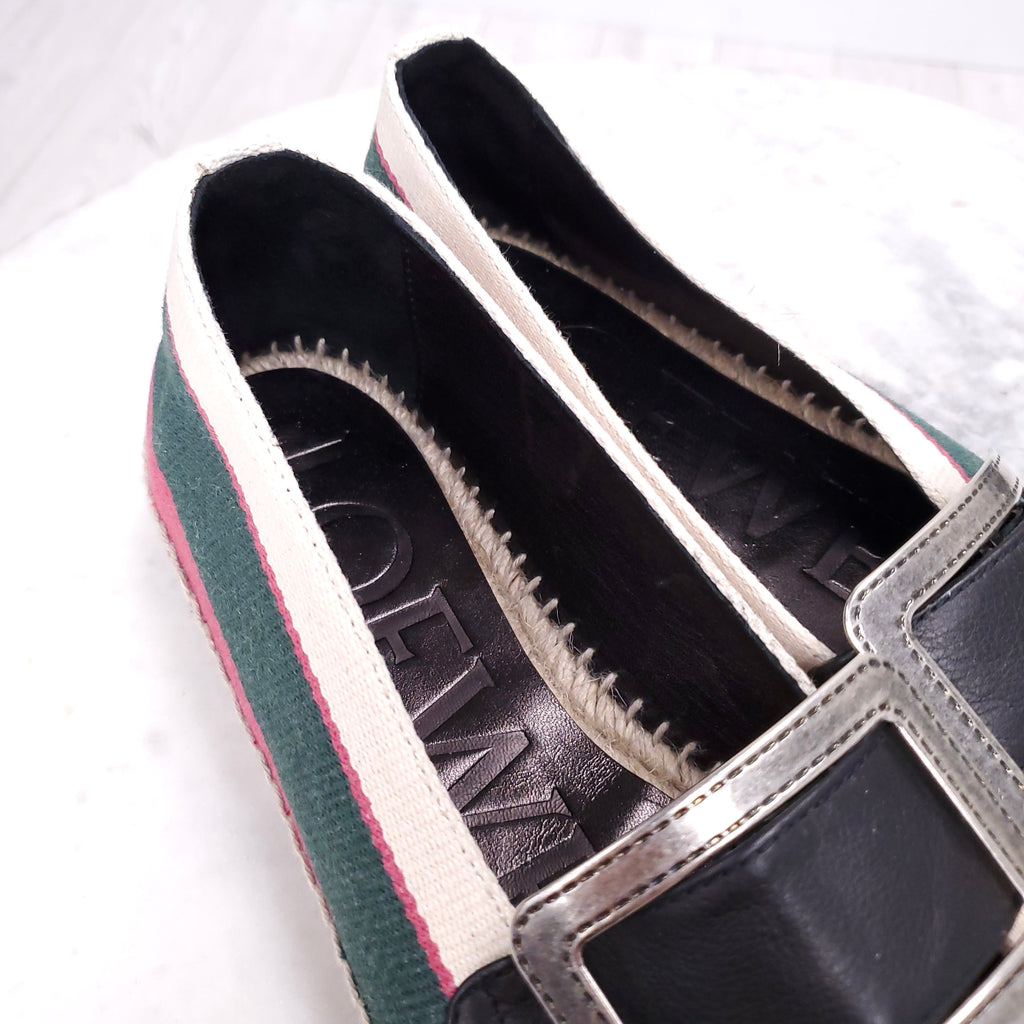 LOEWE STRIPED COLOURFUL ESPADRILLES WITH SILVER BUCKLE - SIZE 37