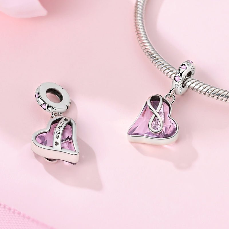 Infinity Heart Pink Crystal Dangle Charm