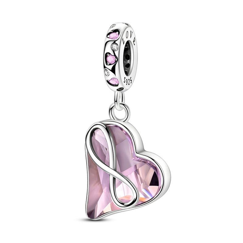 Infinity Heart Pink Crystal Dangle Charm
