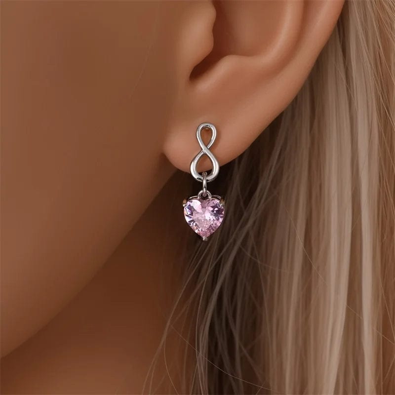 Infinity Pink Heart Gemstone Drop Earrings