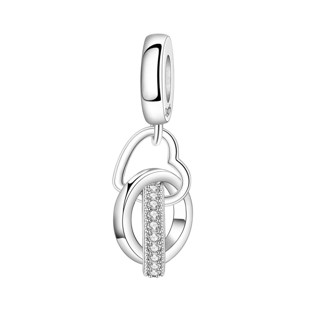 Interlocking Rings & Heart Dangle Charm