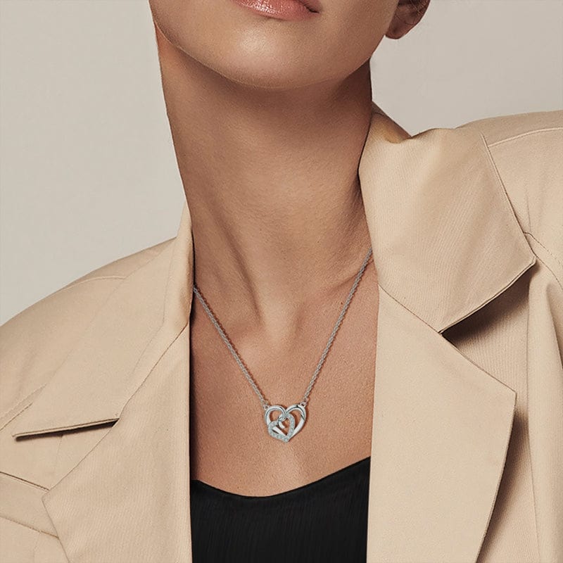 Interlocking Sparkling Hearts Pendant Necklace