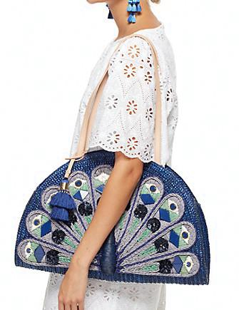 Kate Spade New York Full Plume Straw Peacock Bag