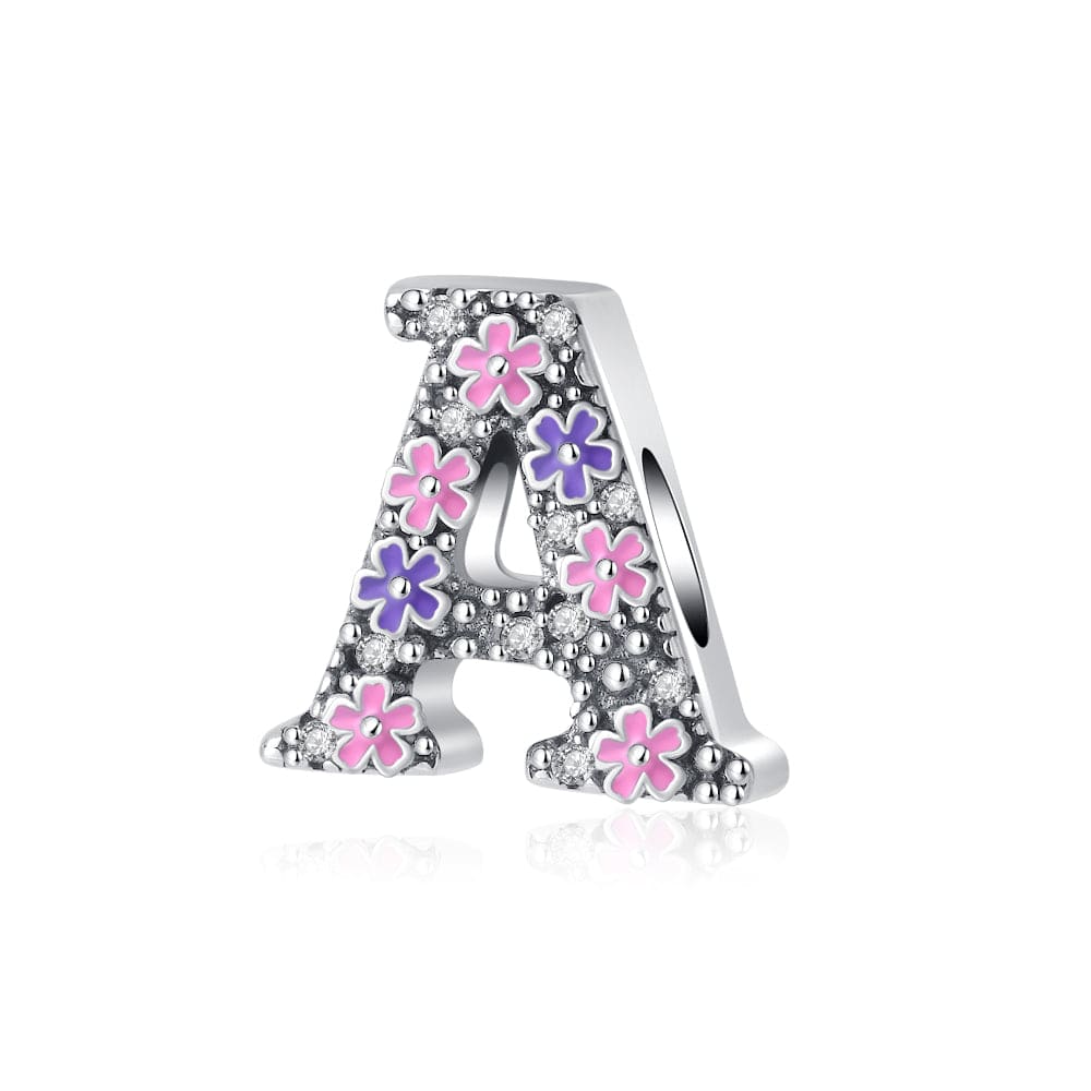 Pink & Purple Flower Letter A~Z Alphabet Charm