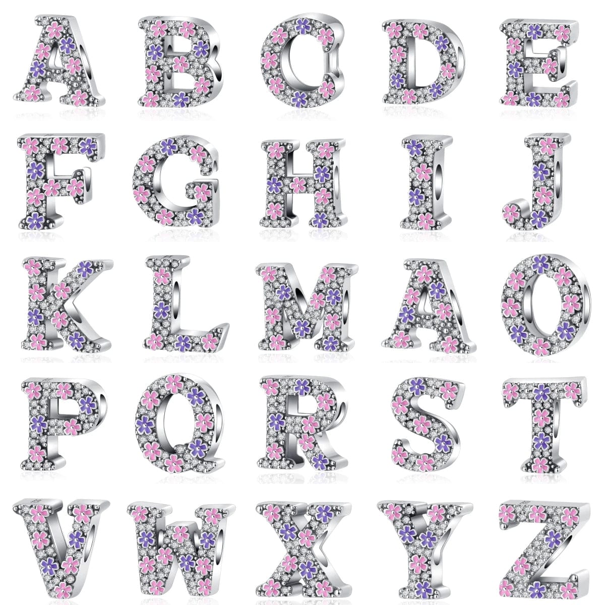 Pink & Purple Flower Letter A~Z Alphabet Charm