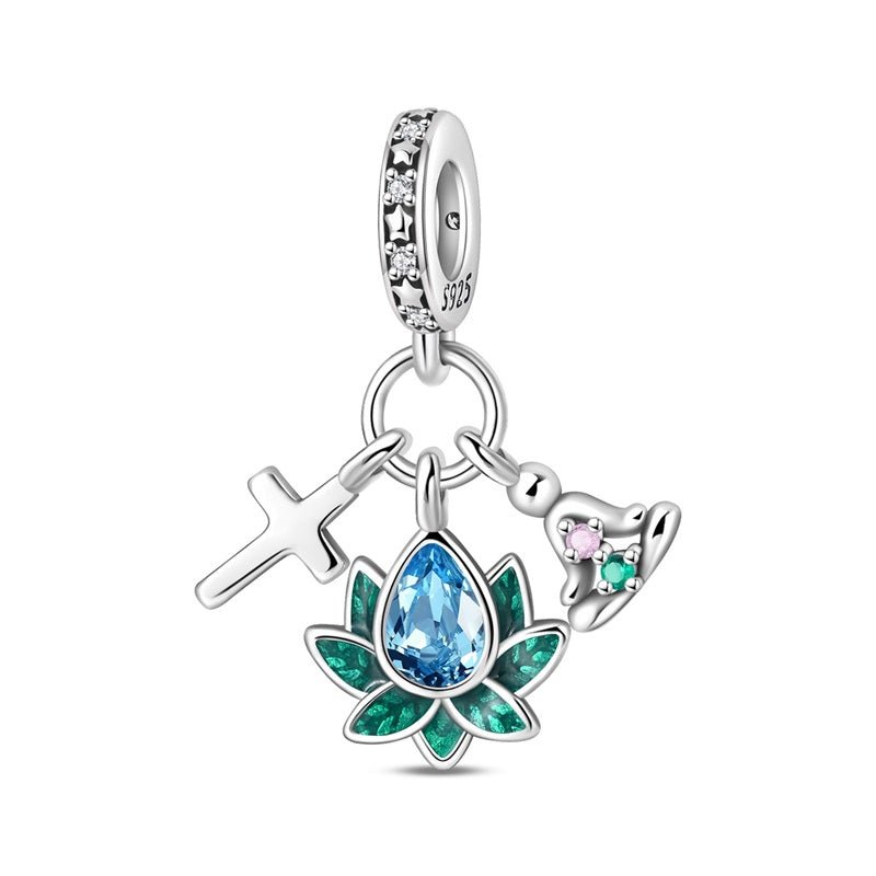 Lotus, Cross & Yoga Dangle Charm
