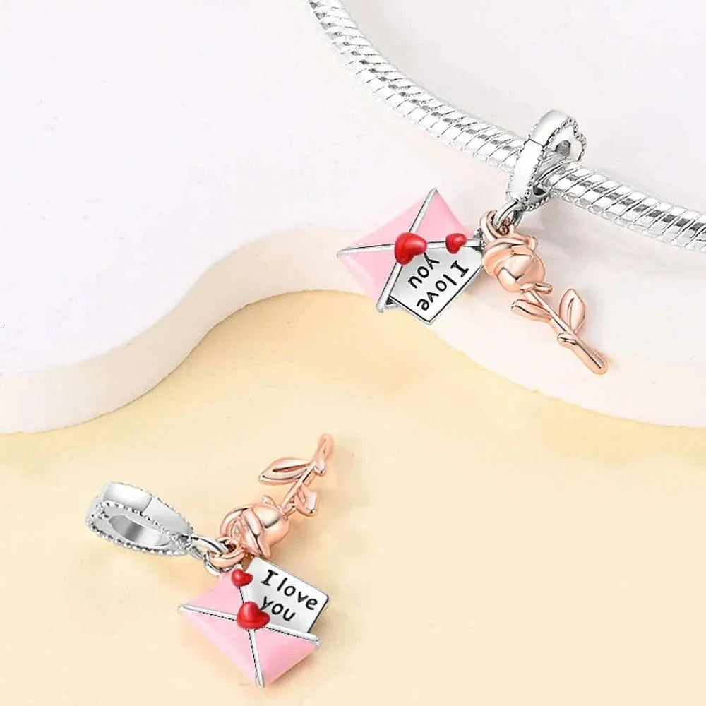 Love Letter & Rose Dangle Charm