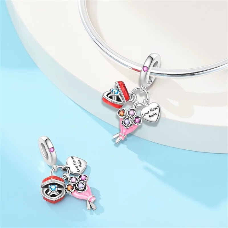 Love Never Fails Bouquet & Ring Dangle Charm