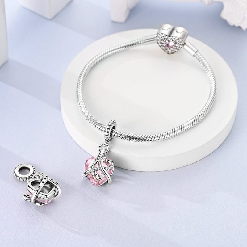 Love You Forever Pink Heart Charm