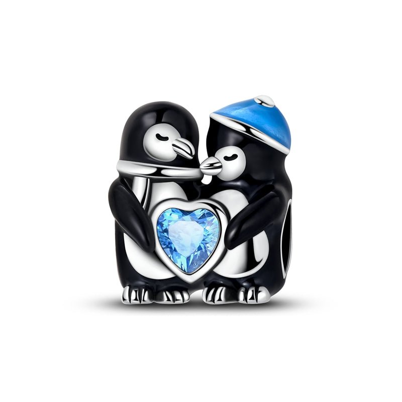 Loving Penguins with Blue Heart Charm