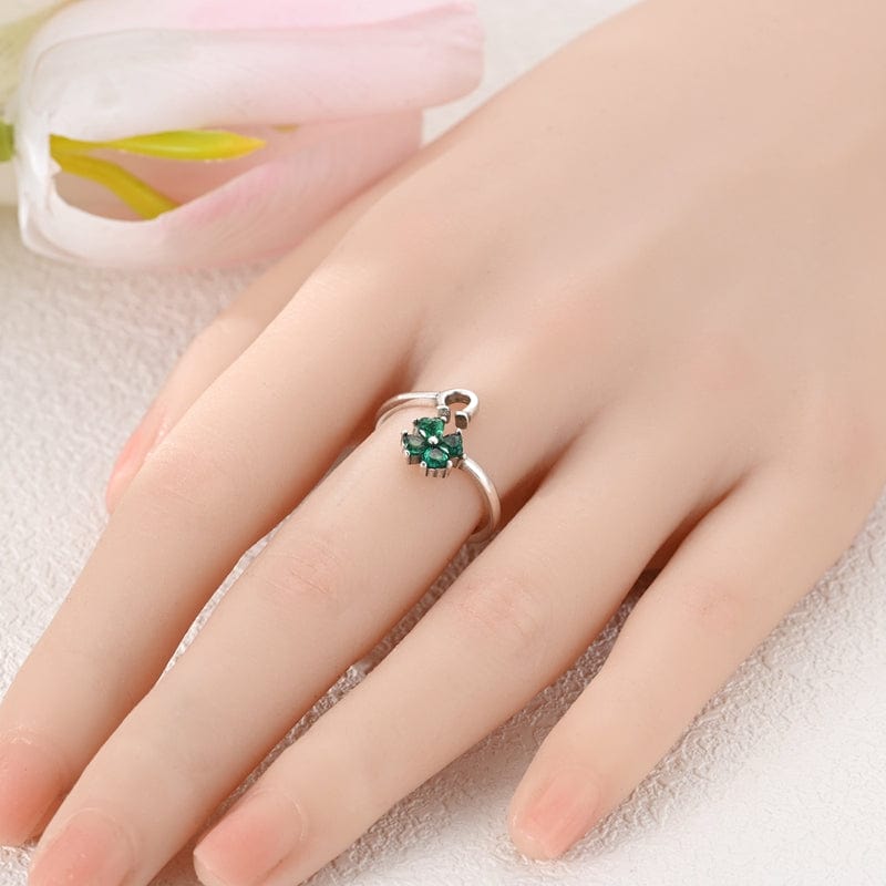 Lucky Charm Four-Leaf Clover & Horseshoe Adjustable Ring