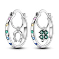Lucky Horseshoe & Clover Hoop Earrings with Multicolored Heart Accents