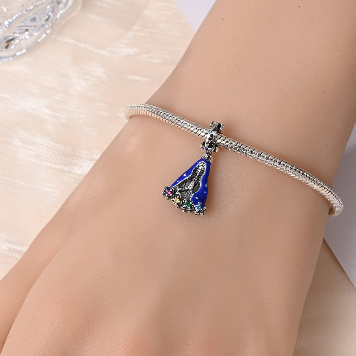 Madonna Charm with Colorful Gemstone Accents