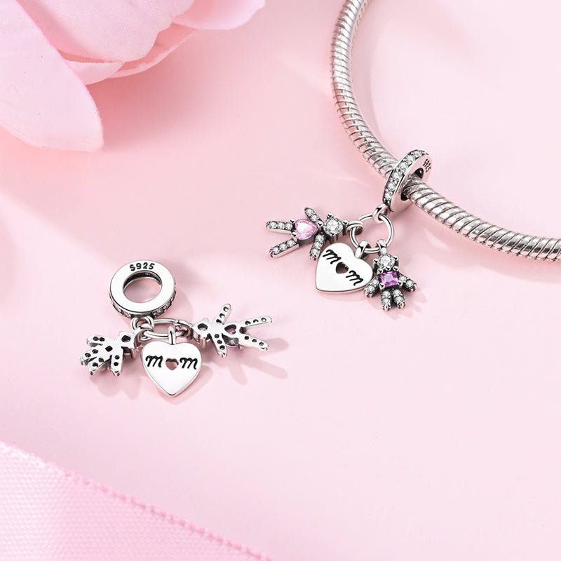 Mom & Children Heart Dangle Charm