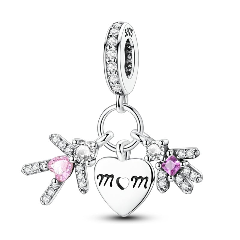 Mom & Children Heart Dangle Charm