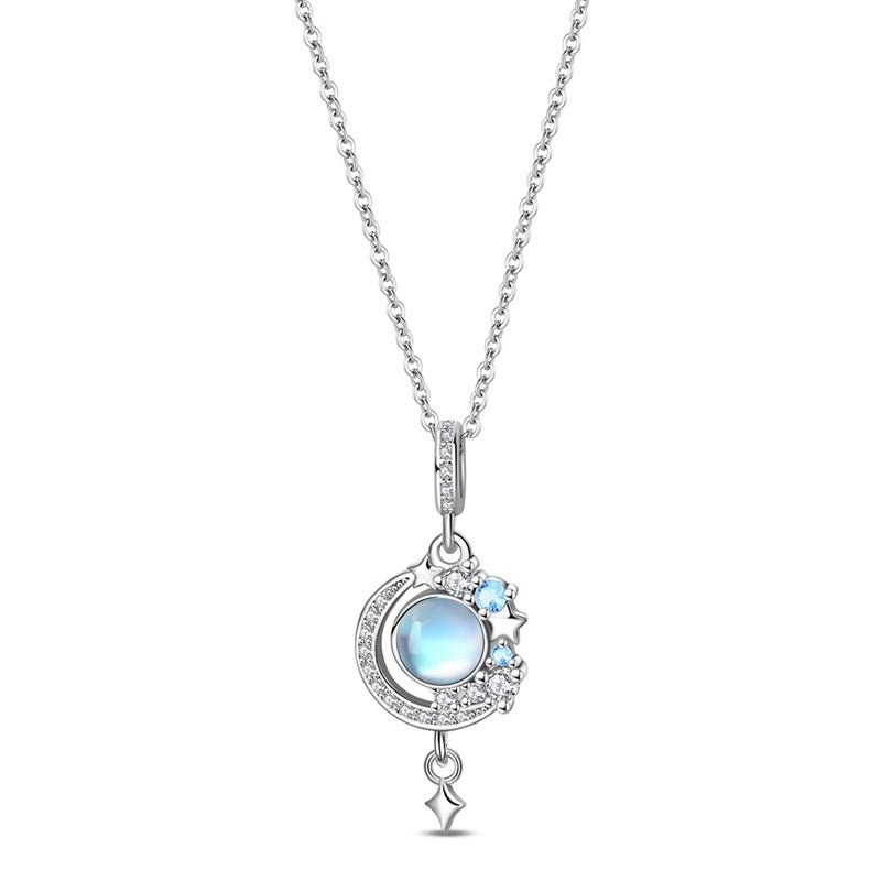 Moon & Star Necklace with Blue Stone