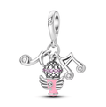 Musical Notes & Pink Microphone Dangle Charm