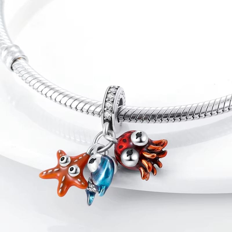 Ocean Octopus Fish and Starfish Triple Dangle Charm