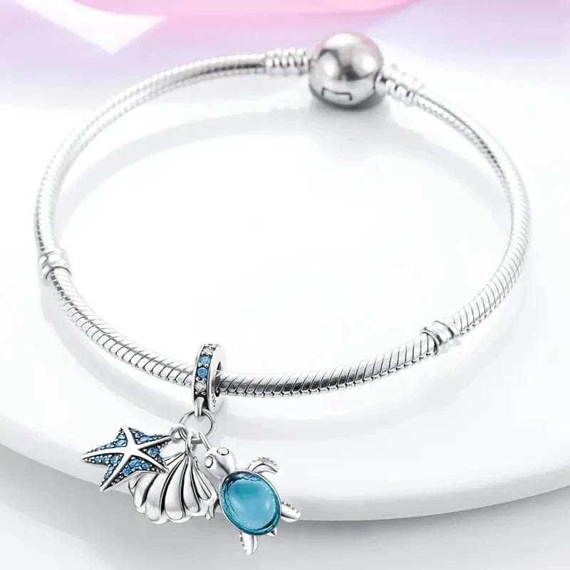 Ocean Starfish Shell and Sea Turtle Triple Dangle Charm
