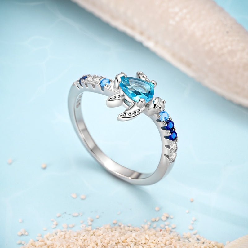 Ocean Turtle with Blue Crystal Ring