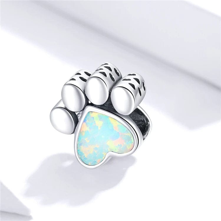 Opal Heart Paw Print Charm