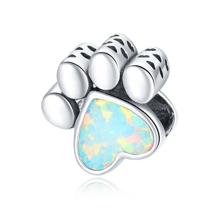 Opal Heart Paw Print Charm