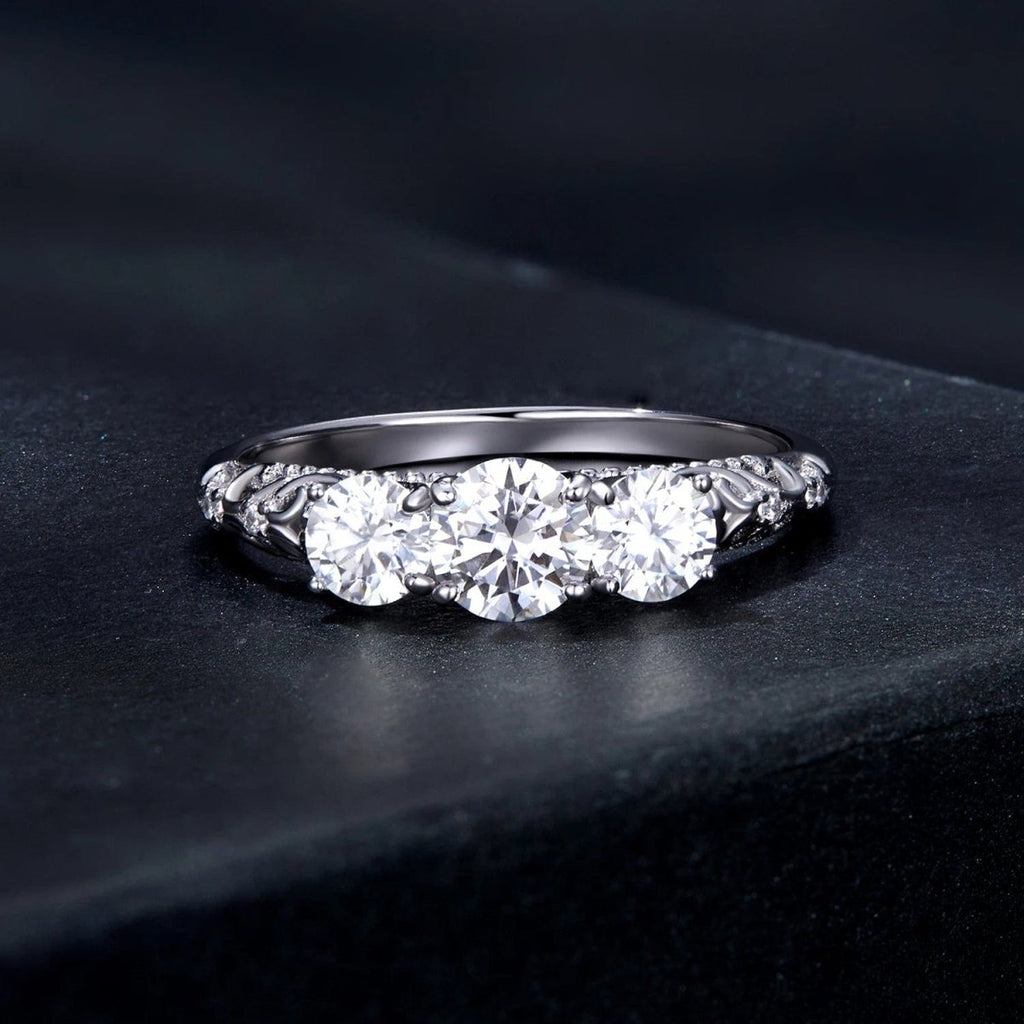 Pangama Three-Stone Moissanite Ring
