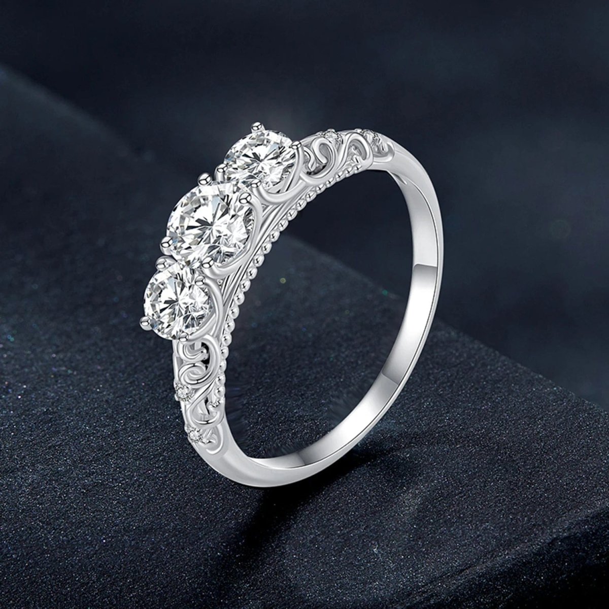 Pangama Three-Stone Moissanite Ring