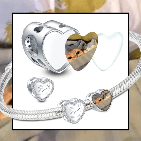 Personalized Cat Heart Photo Charm