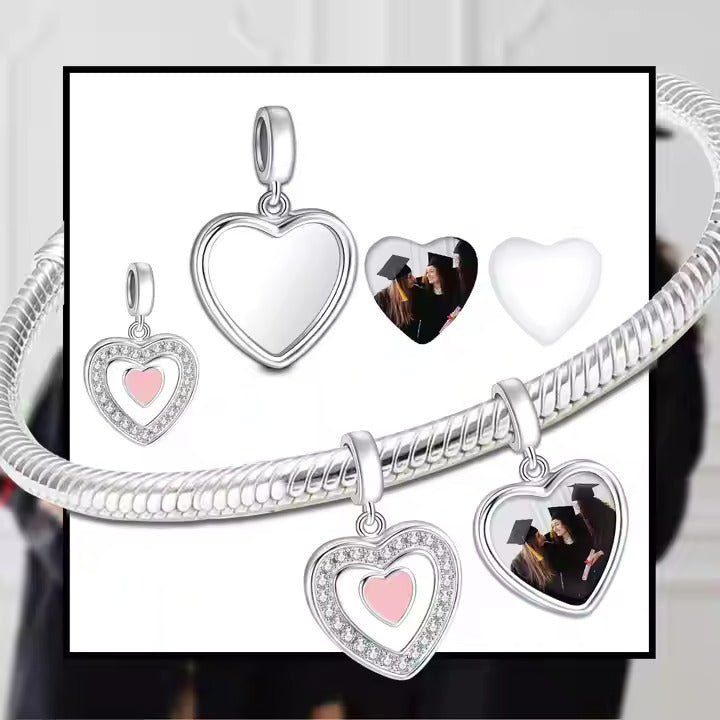 Personalized Double Heart Photo Charm