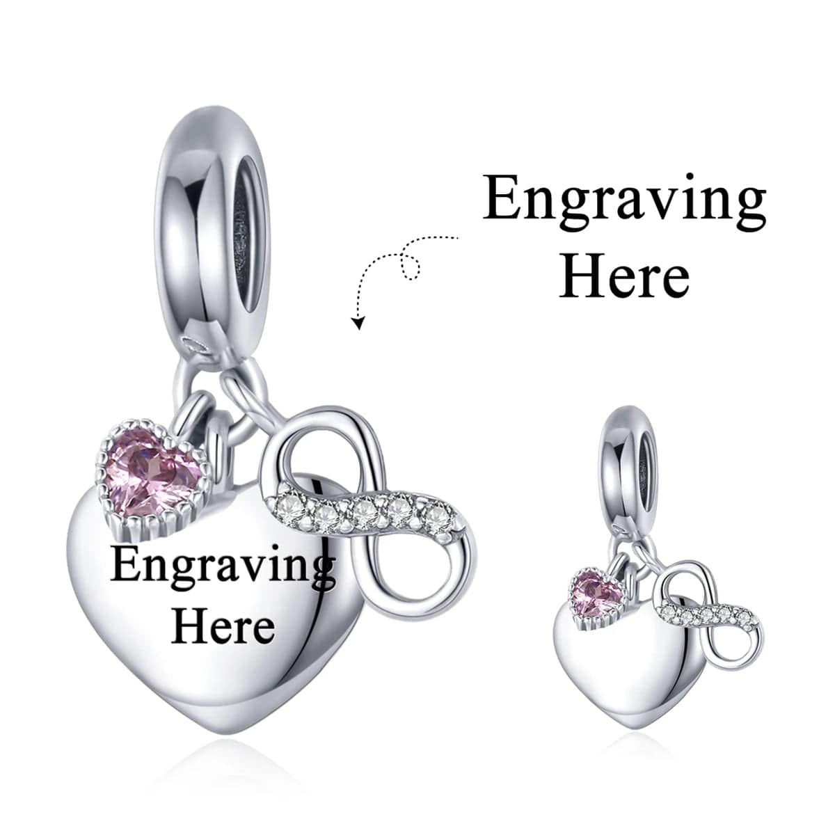 Personalized Infinity Heart Engraved Charm