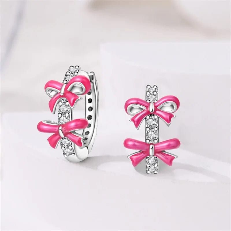 Pink Bow Hoop Earrings