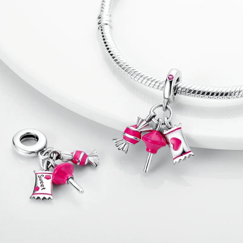 Pink Candy Lollipop Love Triple Dangle Charm