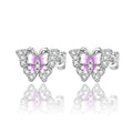 Pink Enamel Butterfly Stud Earrings with Crystal Accents