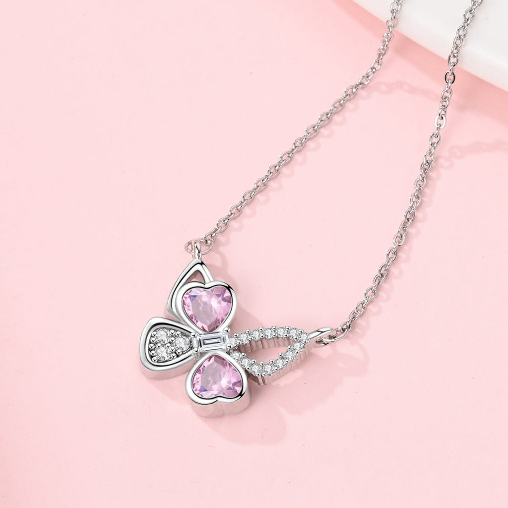 Pink Heart Butterfly Necklace