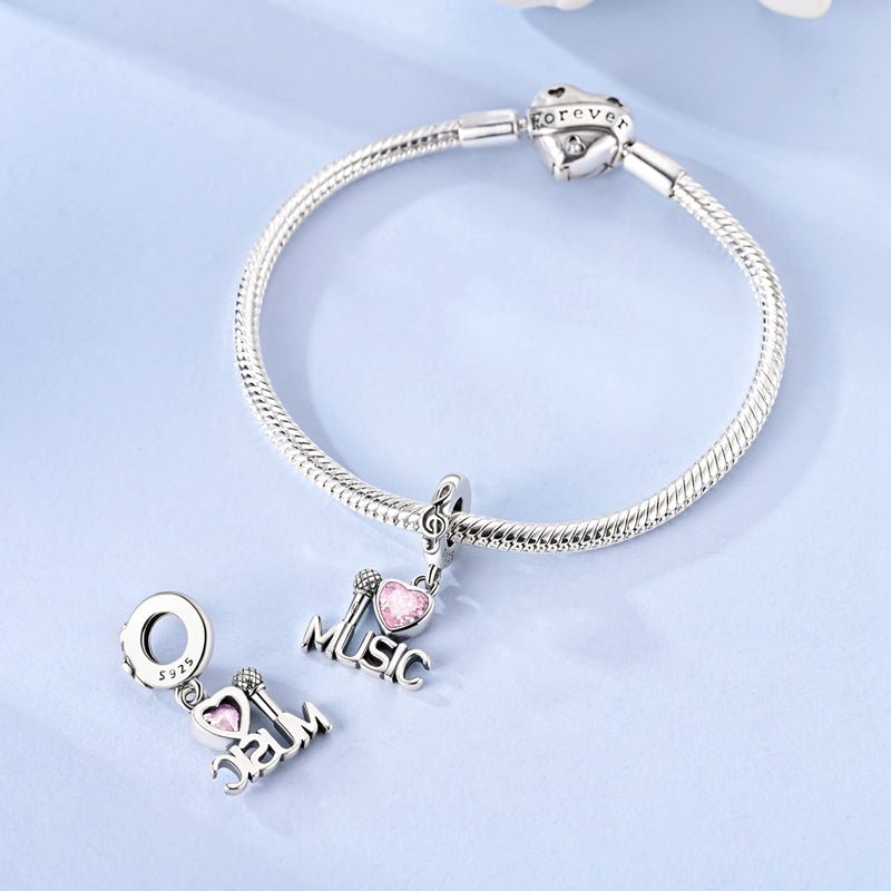 Pink Heart Music & Microphone Dangle Charm