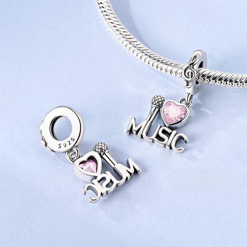 Pink Heart Music & Microphone Dangle Charm