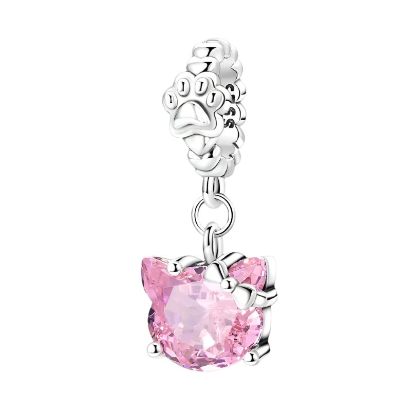 Pink Kitty with Paw Print Dangle Charm