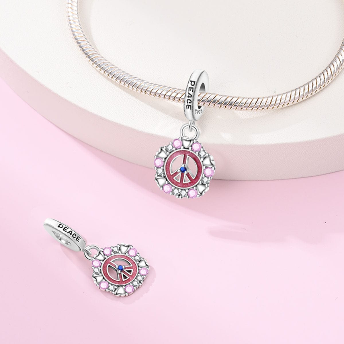 Pink Peace & Hearts Charm