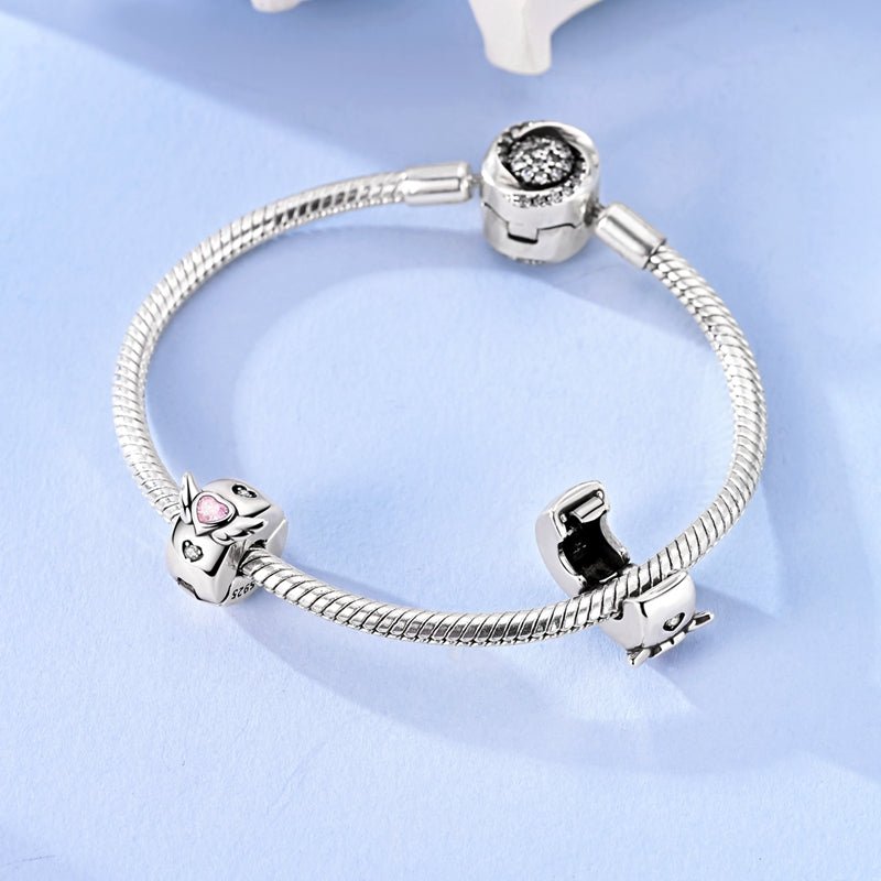 Pink Winged Heart Sparkling Clip Charm
